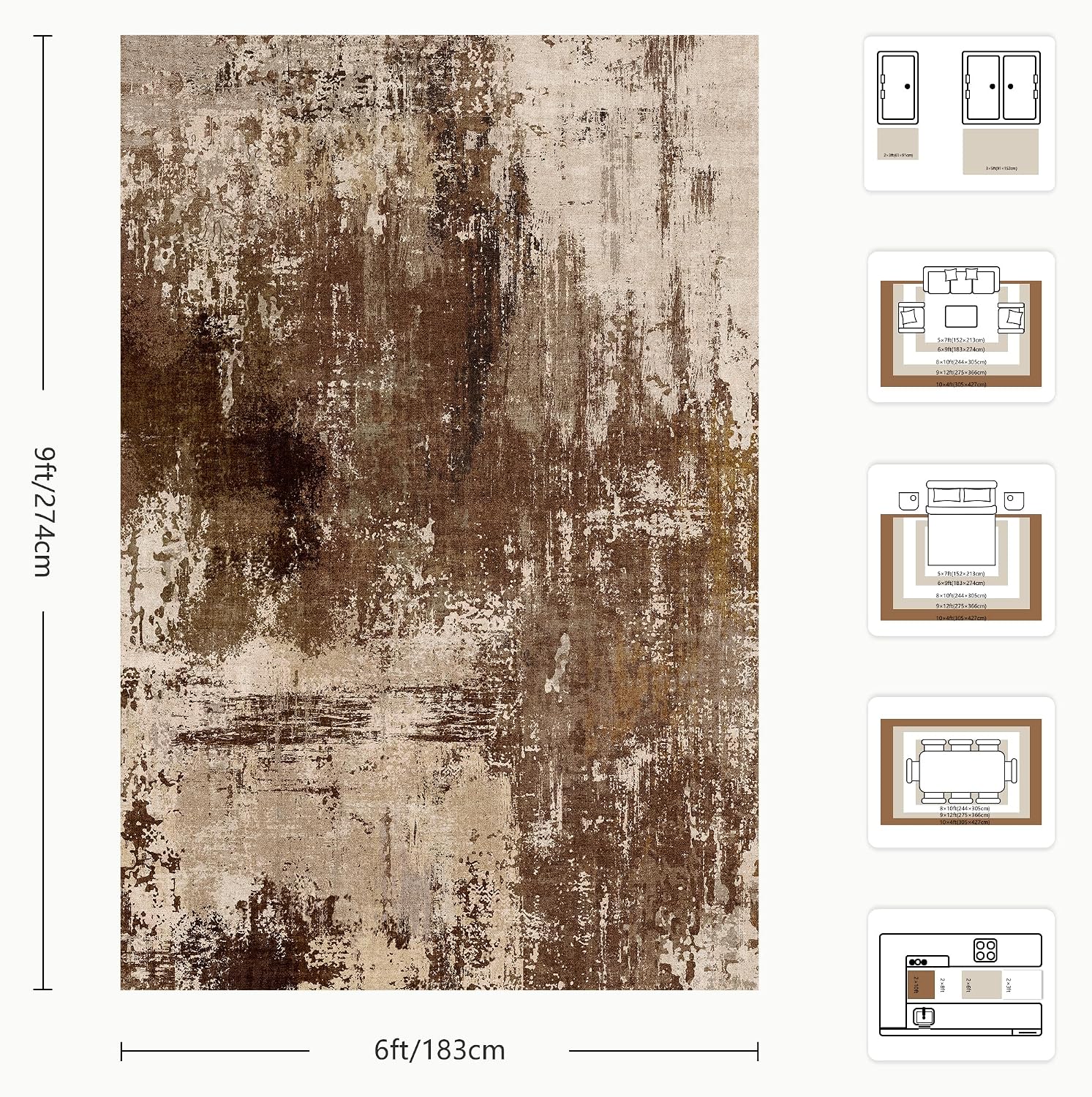 6x9 Area Rugs - Modern Abstract Washable Rug, Ultra Soft Non Slip Low Pile Large Rugs for Living Room, Floor Carpet for Bedroom Dining Room Office Laundry Nursery Home(A-Brown)