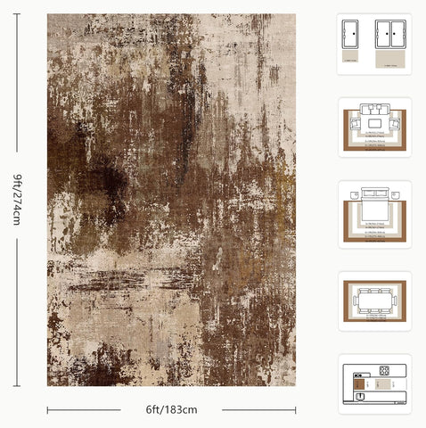 6x9 Area Rugs - Modern Abstract Washable Rug, Ultra Soft Non Slip Low Pile Large Rugs for Living Room, Floor Carpet for Bedroom Dining Room Office Laundry Nursery Home(A-Brown)