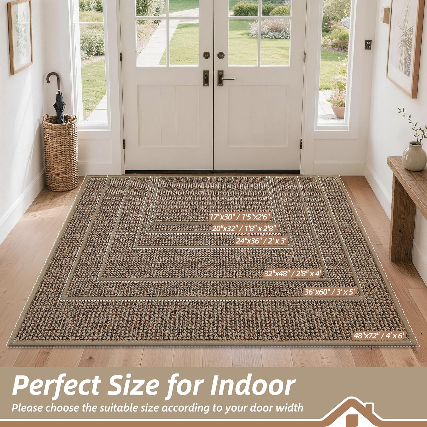 BEQHAUSE Dirt Trapper Door Mat 20" x 32", Non-Slip Washable Doormats, Beige