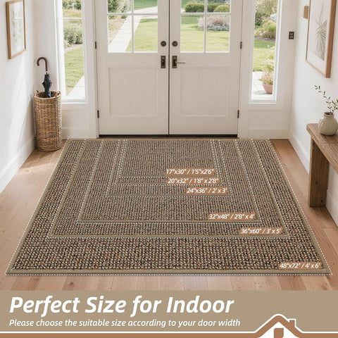 BEQHAUSE Dirt Trapper Door Mat 20" x 32", Non-Slip Washable Doormats, Beige