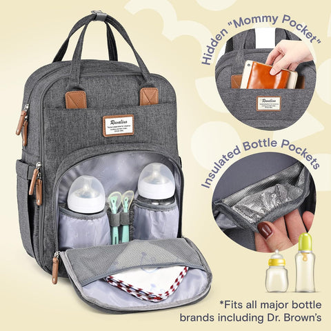 RUVALINO Baby Diaper Bag Backpack with Changing Pad, XL Dark Gray