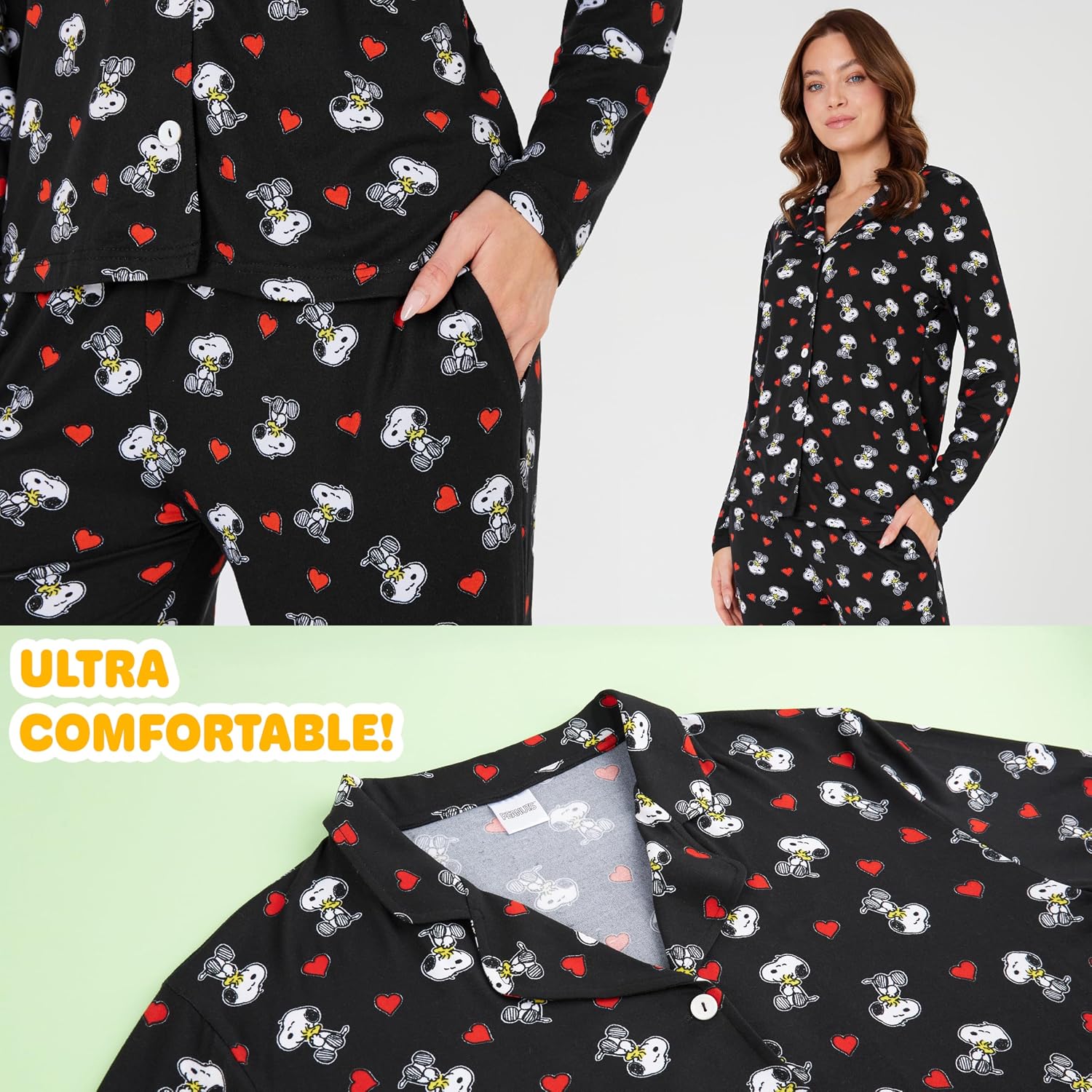 Peanuts Snoopy Pajamas for Women Set Long Sleeve Lounge Top PJ Pants Sleepwear Cute Nightwear Loungewear Gifts for Women