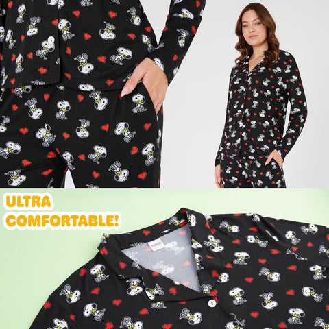 Peanuts Snoopy Pajamas for Women Set Long Sleeve Lounge Top PJ Pants Sleepwear Cute Nightwear Loungewear Gifts for Women