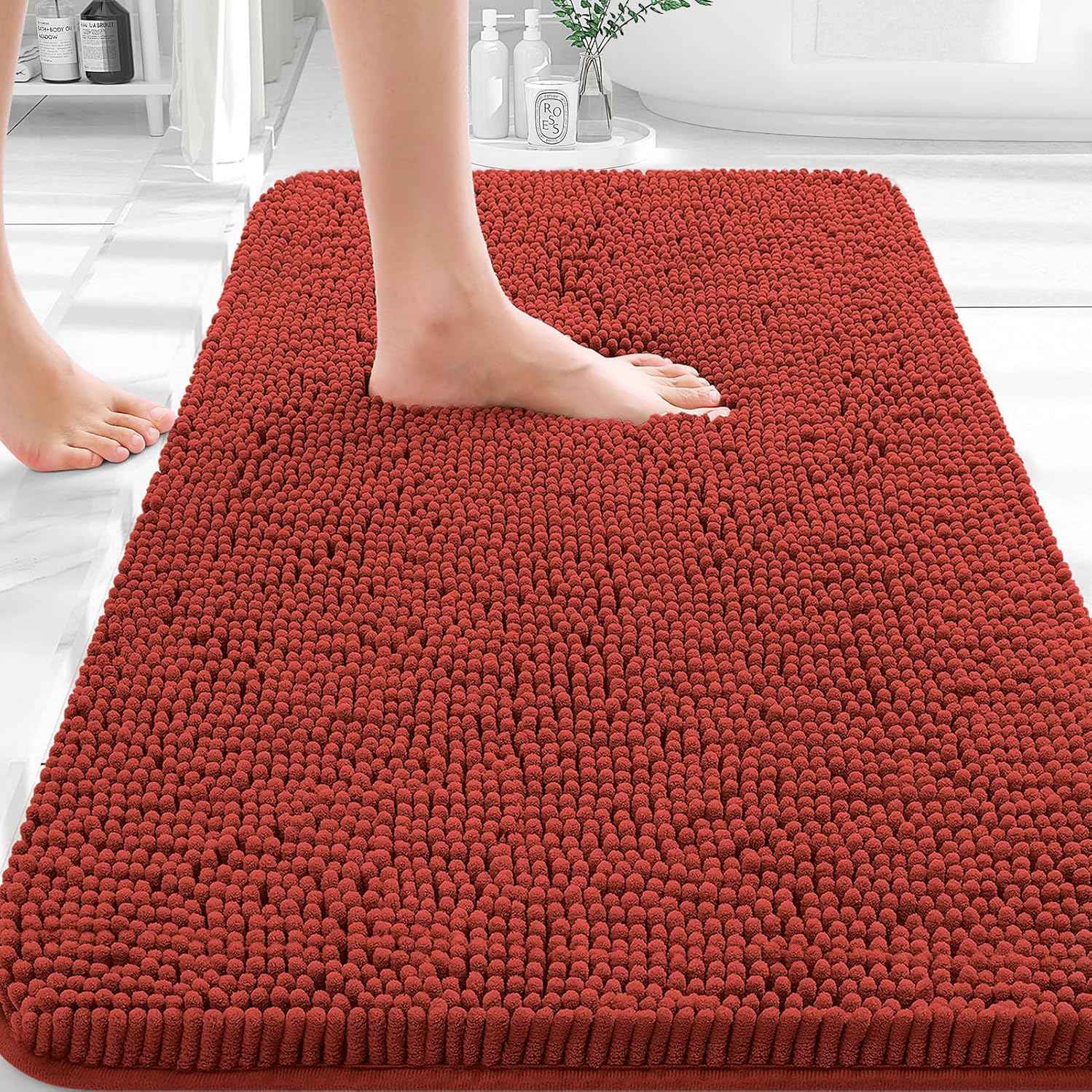 OLANLY Small Bathroom Rugs 30x18, Extra Soft Absorbent Chenille Bath Rugs