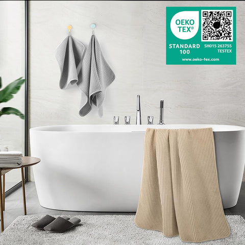 POLYTE 430 GSM Poly Blend Microfiber Quick Dry Waffle Bath Towel Set of 6