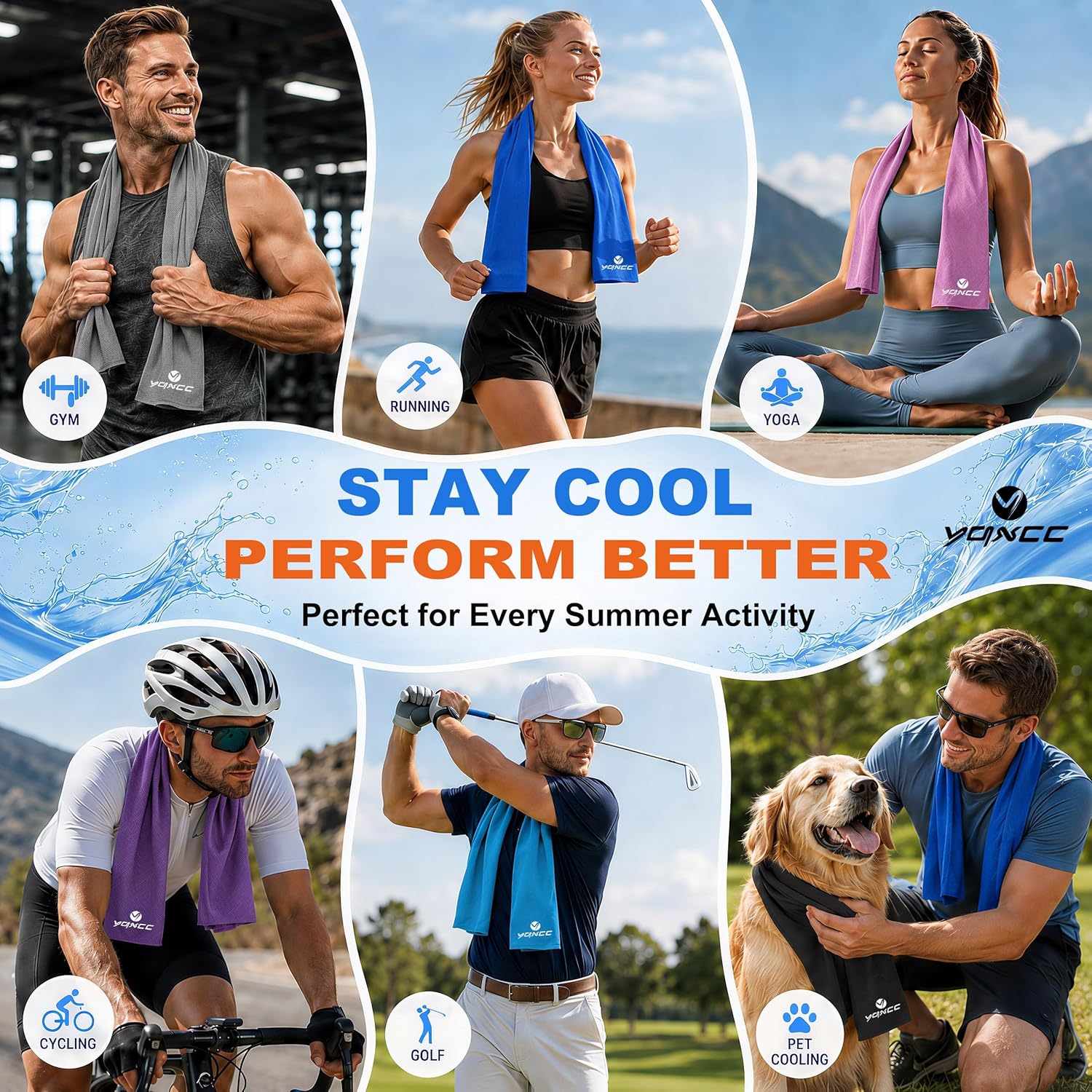 YQXCC 4 Pack Cooling Towels (47"x12"), Ice Cool Towels for Neck & Face