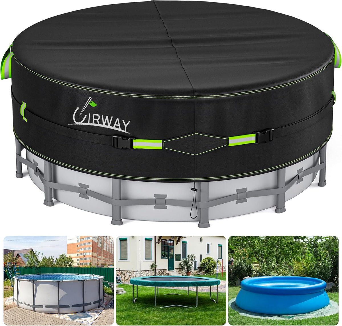 UIRWAY 18 Ft Winter Round Pool Cover with Reflective Strips, Premium Fabric