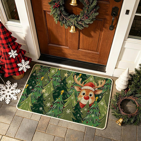 Hexagram Christmas Door Mat 17x29 Inch, Deer Tree Doormat Outdoor