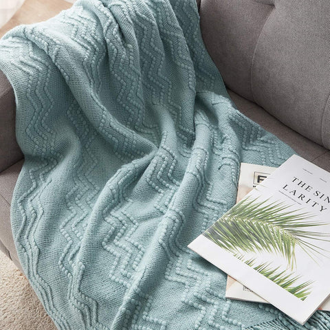 BOURINA Aqua Throw Blanket 60x80 Inch Boho Knitted Soft Throw Sofa Blanket