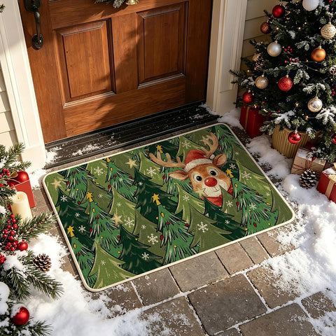 Hexagram Christmas Door Mat 17x29 Inch, Deer Tree Doormat Outdoor