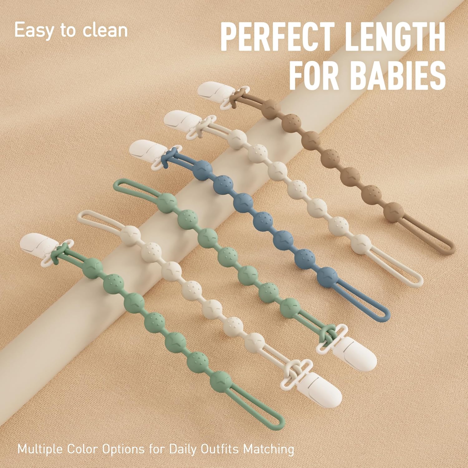 Cuddle Campus Silicone Pacifier Clip Holder with One Piece Design,Soft Flexible Binky Clips with Texture for Baby Boy and Girl Pack of 4 (0-6m)
