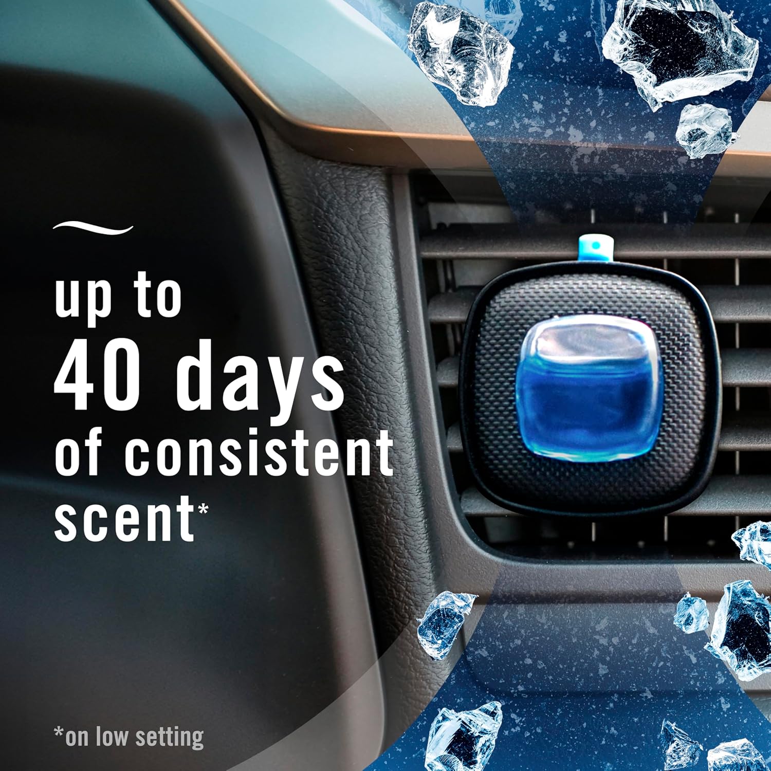 Febreze Car Air Freshener, Odor-Fighting Automotive Vent Clip, Scented Car Accessories, Long Lasting for Strong Odors, Platinum Ice Scent, 1 Count