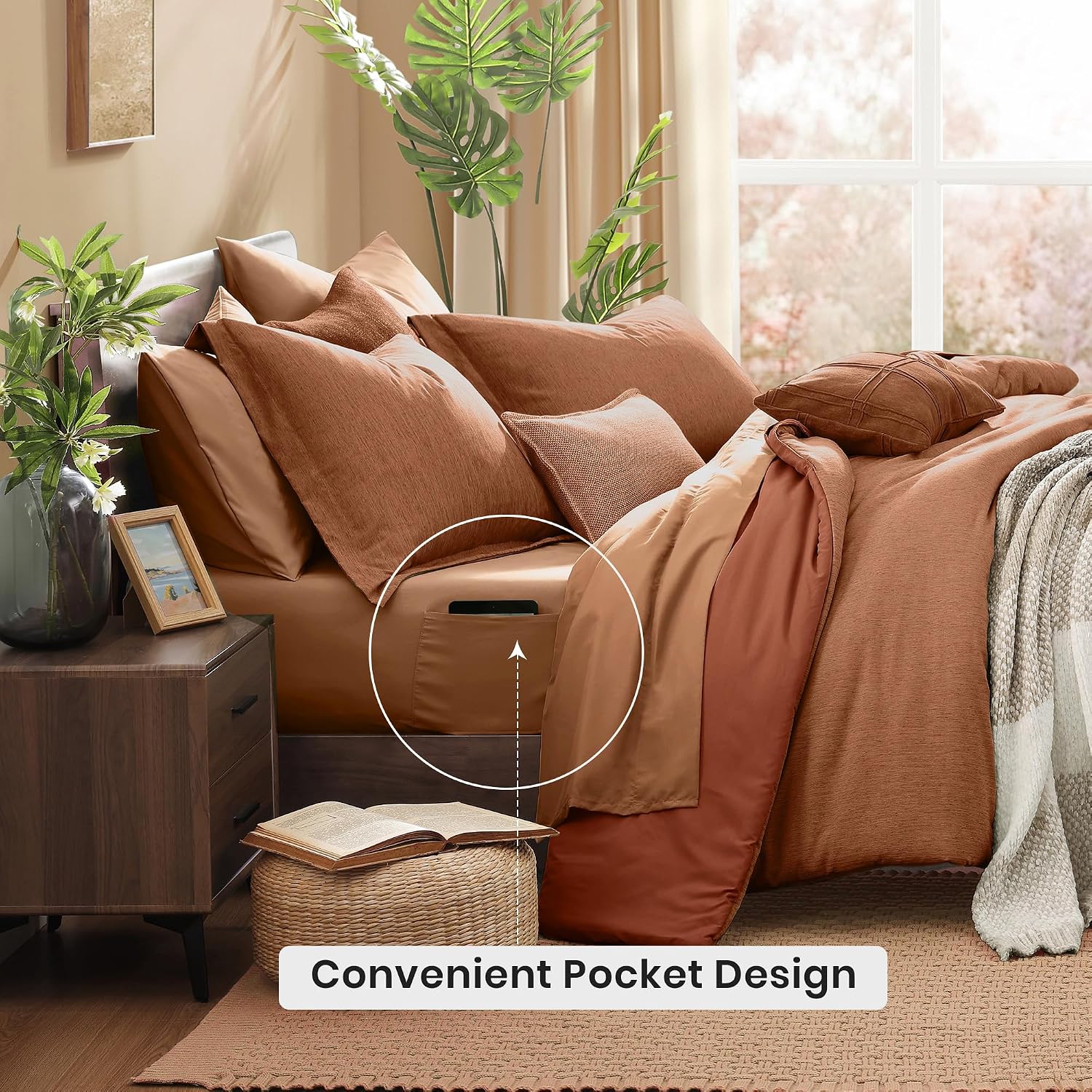 Monbix Full Size Comforter Set 7 Pieces Autumn Leaf Bed in a Bag