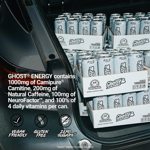 GHOST Energy Drink, Zero Sugars, 12-Pack, Original - 200MG Caffeine, 16oz