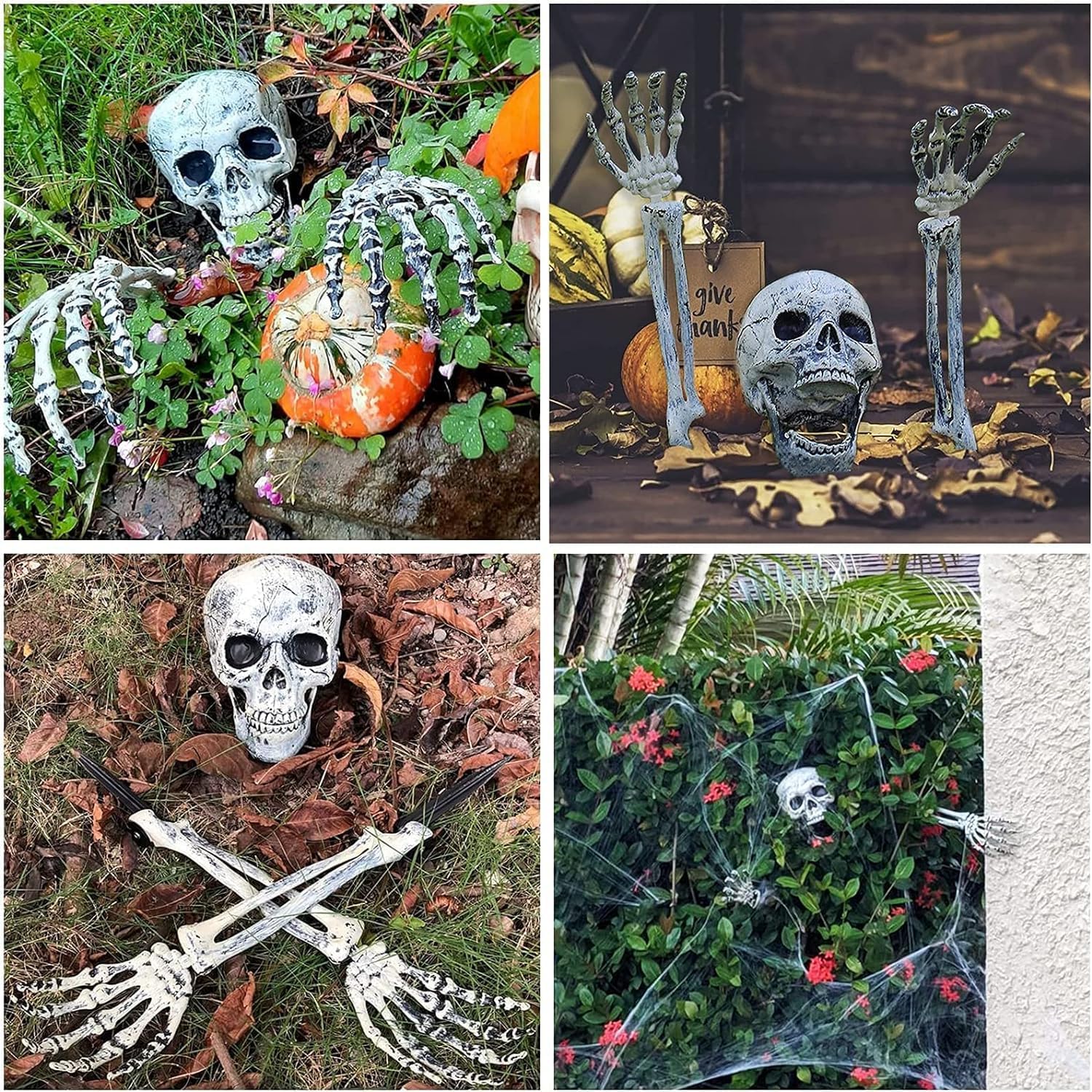 Halloween Skeleton Stakes Decorations, Realistic Skeleton Halloween Decor, Halloween Skeleton Head and Arms with a Stake for Halloween Yard Scary Skeleton Decor (Skeleton Stake 3pcs)