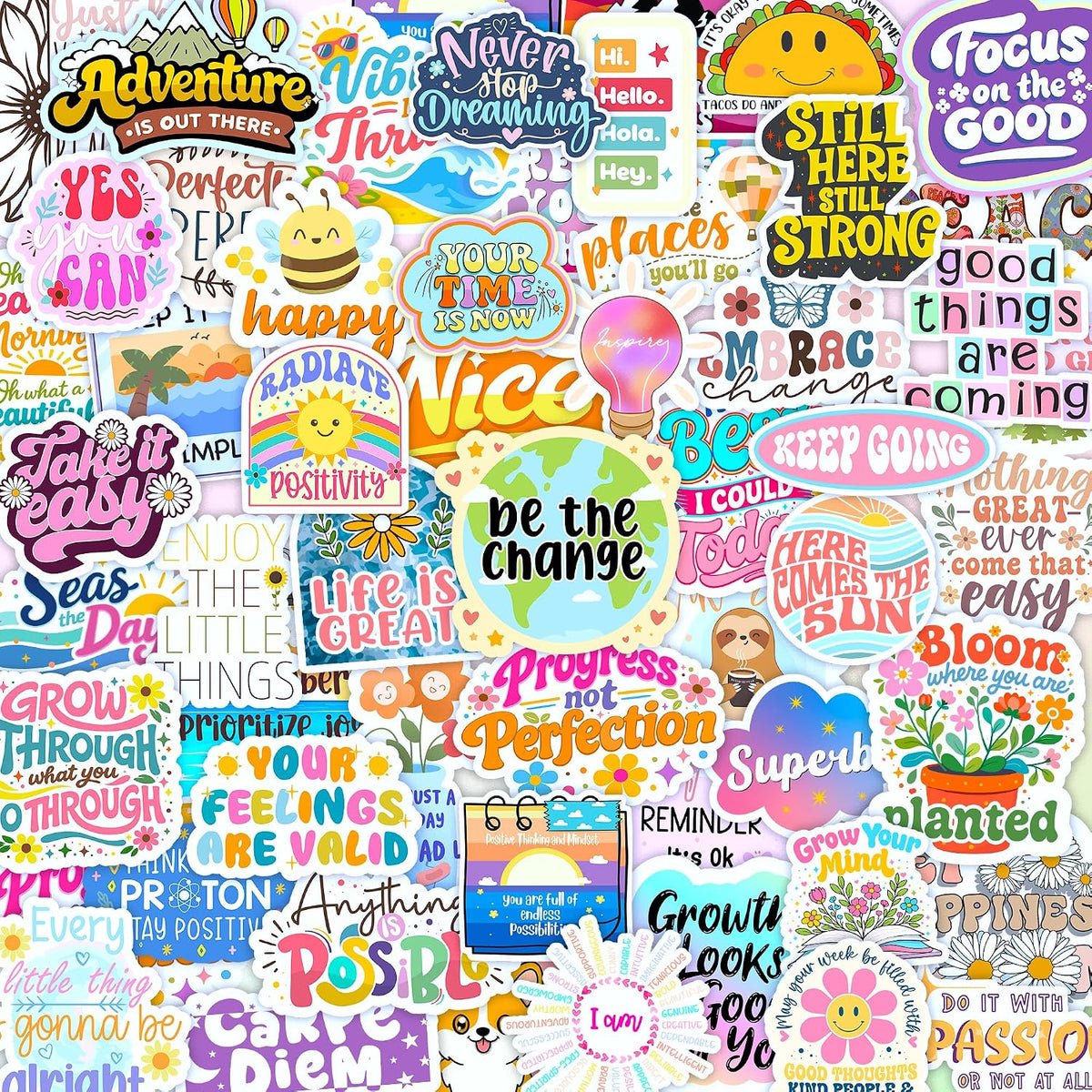 300PCS Affirmation Stickers by Puraesla - Holographic Motivational Sticker Pack, Positive Journal Encouraging Shiny Quotes for Kids, Teachers, Classroom, Waterproof Scrapbook Supplies