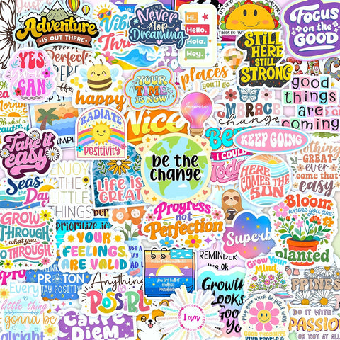 300PCS Affirmation Stickers by Puraesla - Holographic Motivational Sticker Pack, Positive Journal Encouraging Shiny Quotes for Kids, Teachers, Classroom, Waterproof Scrapbook Supplies