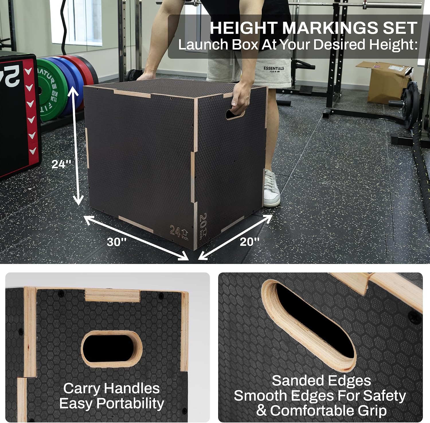 Signature Fitness Non-Slip Wooden Plyo Box Jump Exercise Platform, Plyometric Workout Equipment for Home Gym, Training Step Box, ​M​ultiple Sizes