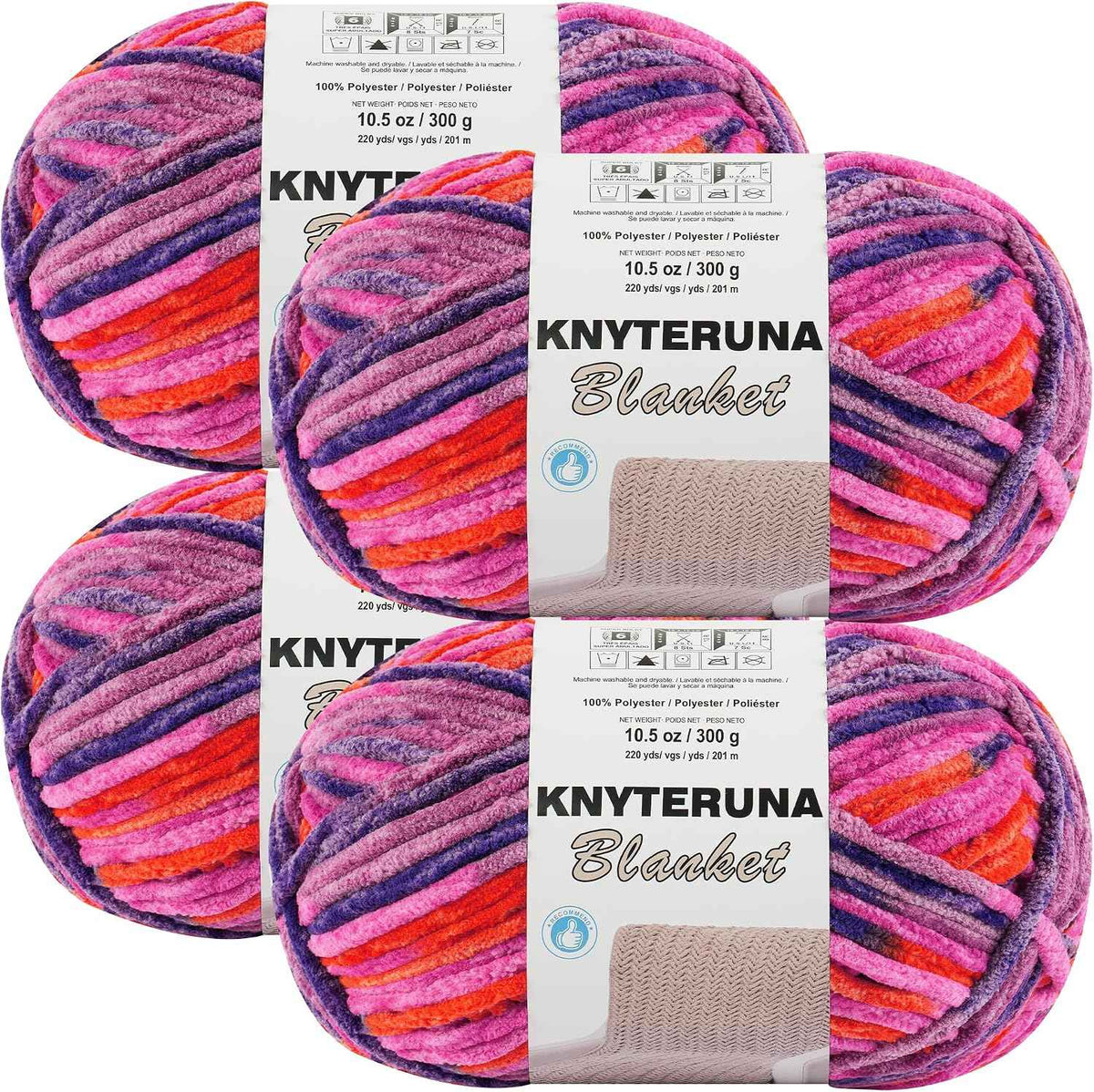 #6 Super Bulky Blanket Yarn for Crocheting - 4 Skeins(Each 10.5oz/300g, 220yds/201m), Chunky Chenille Thick Plush Big Soft Yarn for Crocheting Knitting Blankets, Orange & Rose & Purple