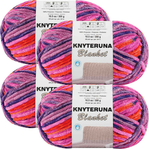 #6 Super Bulky Blanket Yarn for Crocheting - 4 Skeins(Each 10.5oz/300g, 220yds/201m), Chunky Chenille Thick Plush Big Soft Yarn for Crocheting Knitting Blankets, Orange & Rose & Purple