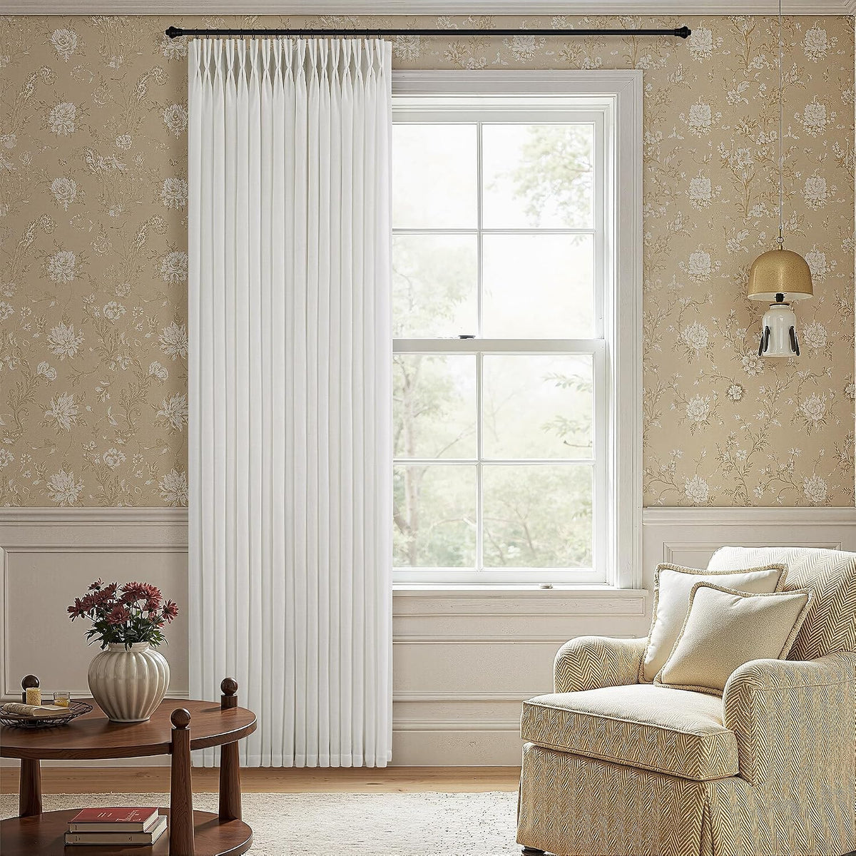 60 Inch Extra Wide Beige White Linen Pinch Pleated Curtains 112 Inches Long