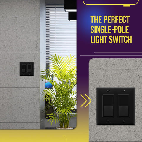 ENERLITES Black Single Pole Decorator Paddle Light Switch, 15A, 10 Pack