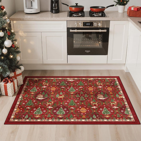Madane Christmas Area Rug 2x3, Red Entryway Xmas Carpet Holiday Decor