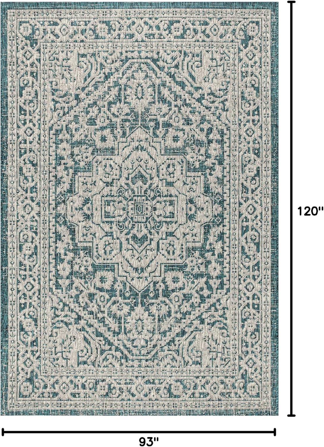 JONATHAN Y Medallion Weave Indoor Outdoor Area Rug 8X10 Teal Blue/Gray, Sinjuri Textured for Backyard, Patio, Porch, Easy-Cleaning, High Traffic, Pet-Friendly, Non-Shedding (SMB101C-8)