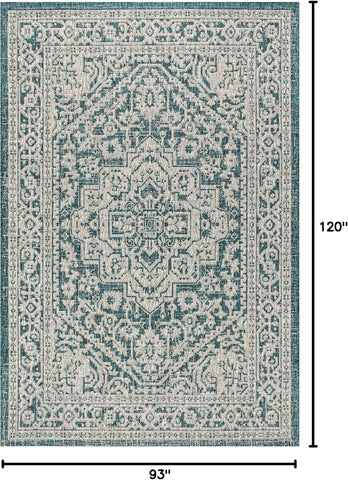 JONATHAN Y Medallion Weave Indoor Outdoor Area Rug 8X10 Teal Blue/Gray, Sinjuri Textured for Backyard, Patio, Porch, Easy-Cleaning, High Traffic, Pet-Friendly, Non-Shedding (SMB101C-8)