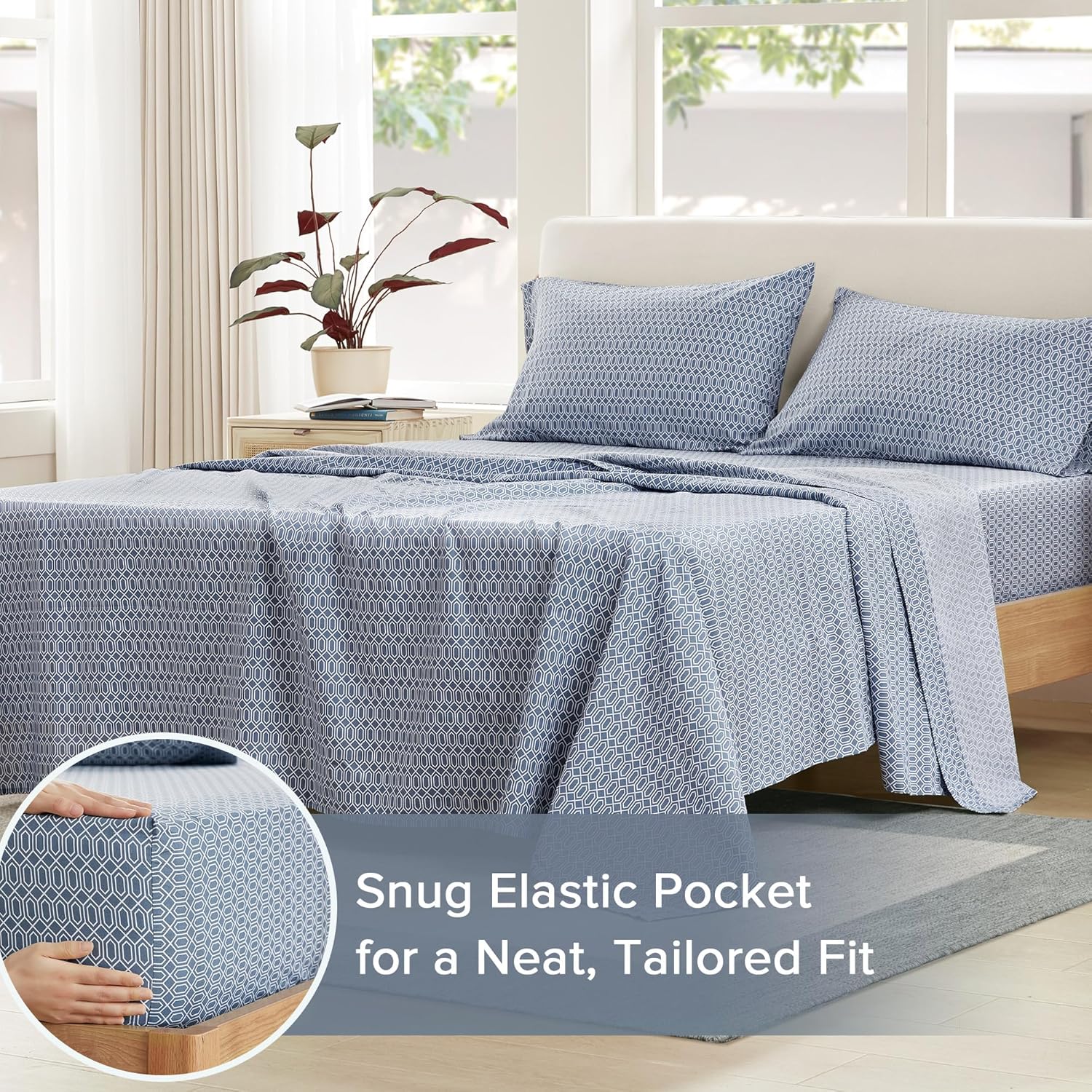 Comfort Spaces 100% Cotton Percale Sheets Twin Size 3 Piece, Diamond Blue