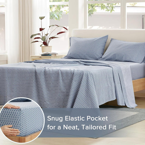 Comfort Spaces 100% Cotton Percale Sheets Twin Size 3 Piece, Diamond Blue