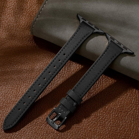 Charlam Slim Leather Band Compatible with Apple Watch Bands for Women 40mm 38mm 41mm 42mm 44mm 45mm 46mm, Top Grain Genuine Leather Strap Thin Wristband for iWatch Series 11 10 SE 9 8 7 6 5 4 3 2 1