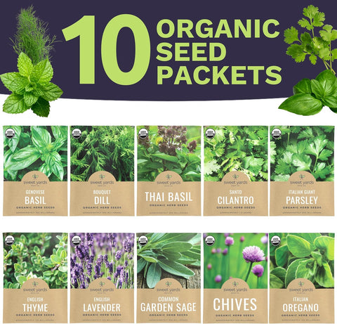 Organic Herb Seeds Variety Pack - 10 Individual Packs - 2026 Season - Basil, Cilantro, Dill, Thyme, Parsley and More! for Indoor & Outdoor Planting (Non-GMO, Certified Organic)