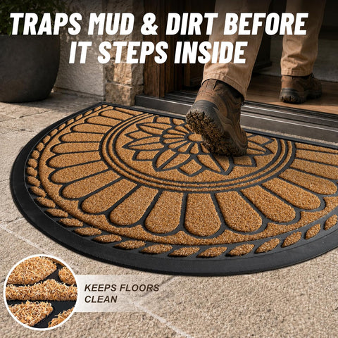 Mibao Half Round Door Mat, 47"x32", Yellow, Semicircular Entrance