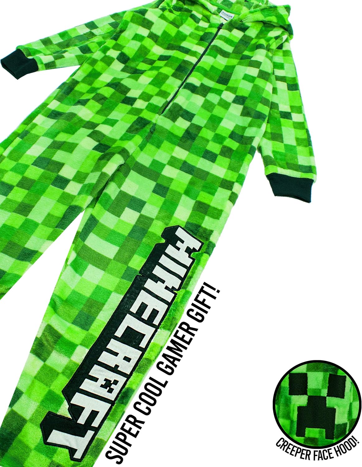 Minecraft Creeper Onesie For Kids | Options Bosy and Grirls TNT Camo and Pixels Sleepsuit with Hood Video Game Loungewear