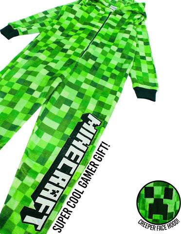 Minecraft Creeper Onesie For Kids | Options Bosy and Grirls TNT Camo and Pixels Sleepsuit with Hood Video Game Loungewear