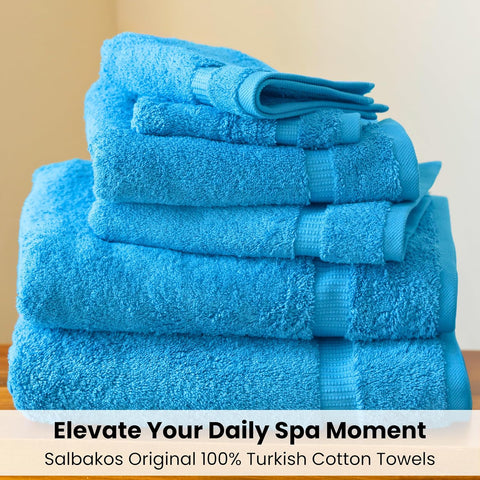 SALBAKOS 100% Turkish Cotton Bathroom Towel Set of 6-Piece, Aqua