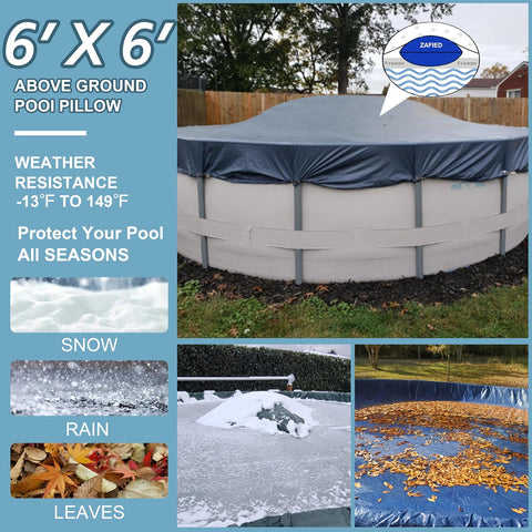 6' x 6' Air Pool Pillow for Above Ground Swimming Pool Covers, Pool Pillows for Closing Winter, Heavy-Duty Cold Resistant Vinyl Material Air Poolpillow, Rope Included