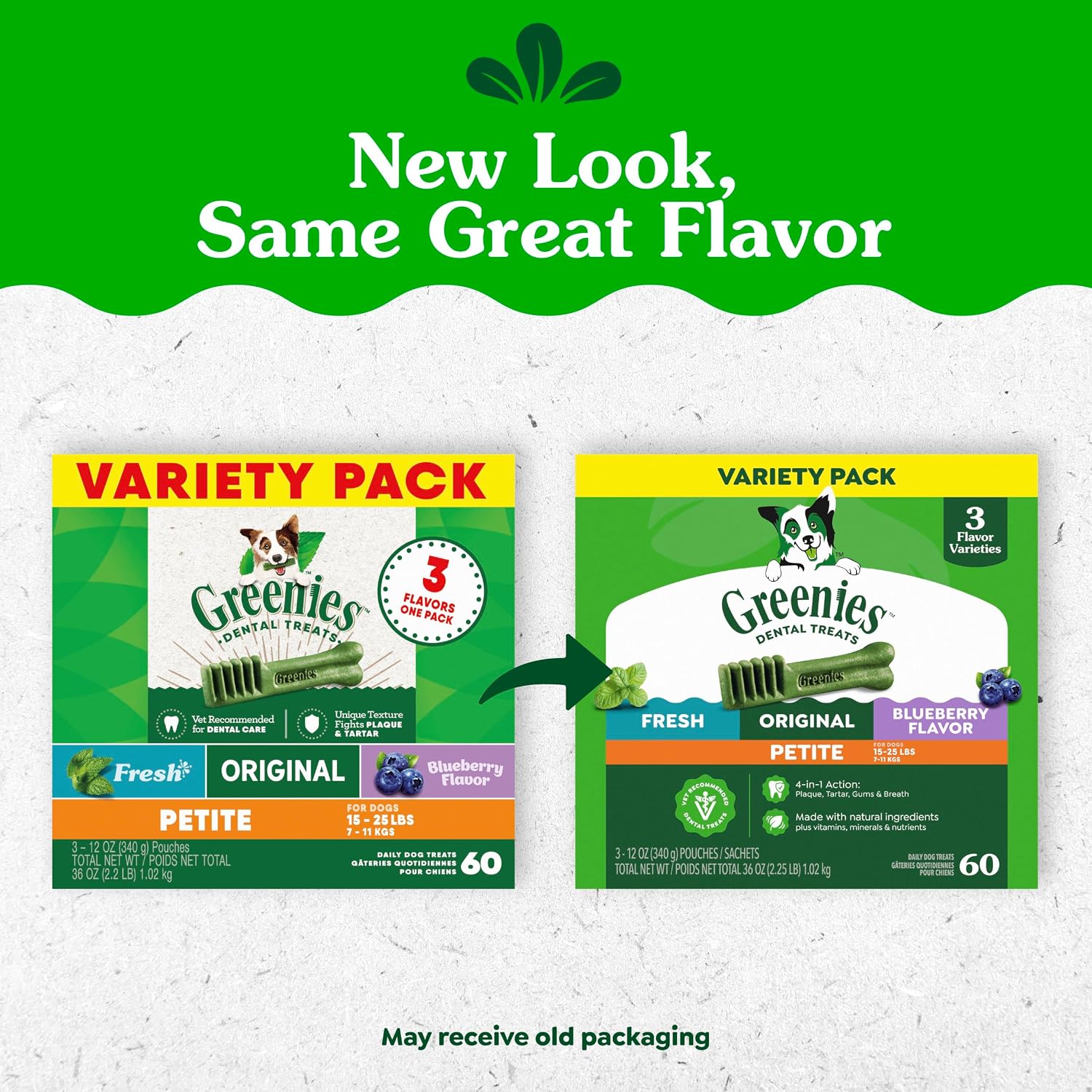 Greenies Petite Dental Dog Treats, Mint, Original, & Blueberry, 60 Count