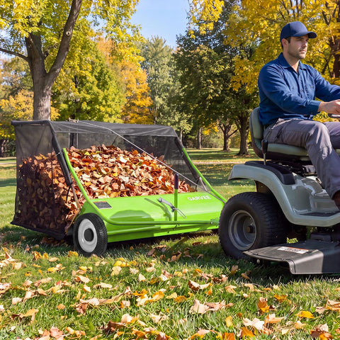 Garvee 48 in Tow-Behind Lawn Sweeper, High Hopper, Green