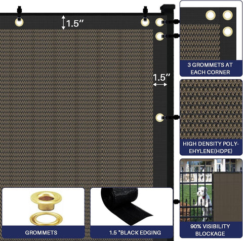 Windscreen4less 4' x 20' Privacy Fence Screen Heavy Duty Windscreen Fencing Cover Windblock Mesh Fabric Shade Cloth with Brass Grommtes for Garden Yard Pool Deck Carport Construction, Brown