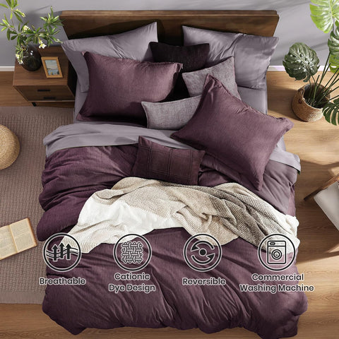Monbix Full Size Comforter Set 7 Pieces Italian Plum Bed in a Bag
