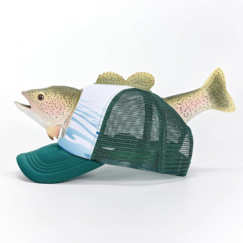 3D Rainbow Trout Hat, Funny Novelty Mesh Snapback Cap for Men & Women