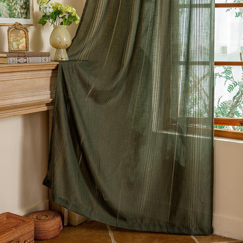 MYSKY HOME Bohemian Living Room Curtains Semi Sheers Long Drapes Light Filtering Privacy Protect Farmhouse Style Hollowed-Out Curtain for Sliding Glass Door, 50" W×90" L, Olive Green, 2 Panels