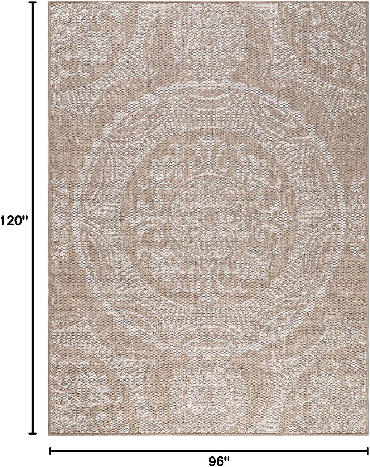 Luul Home Medallion Outdoor Rug 8x10 Washable Outside Carpet for Indoor Patio Porch Waterproof Easy Cleaning Non Shedding Area Rugs Beige 8 x 10