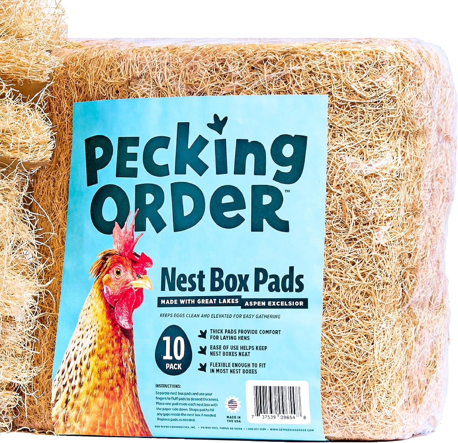 Pecking Order Nest Box Pads for Chicken Nesting Boxes - 13 x 13 Pads Made in USA from Sustainably Sourced Aspen Excelsior (10 Pack)