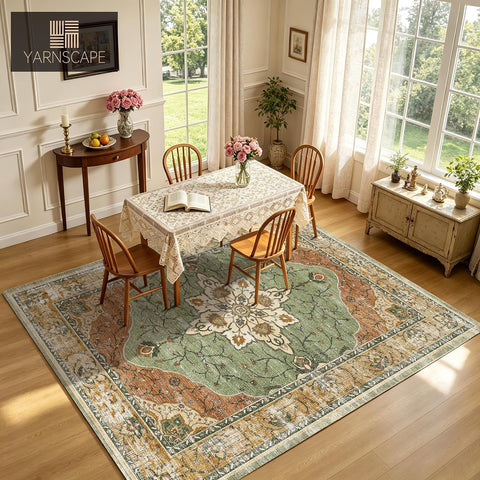 YARNSCAPE 6' x 9' Machine Washable Area Rug, Non-Slip Low-Pile Carpet