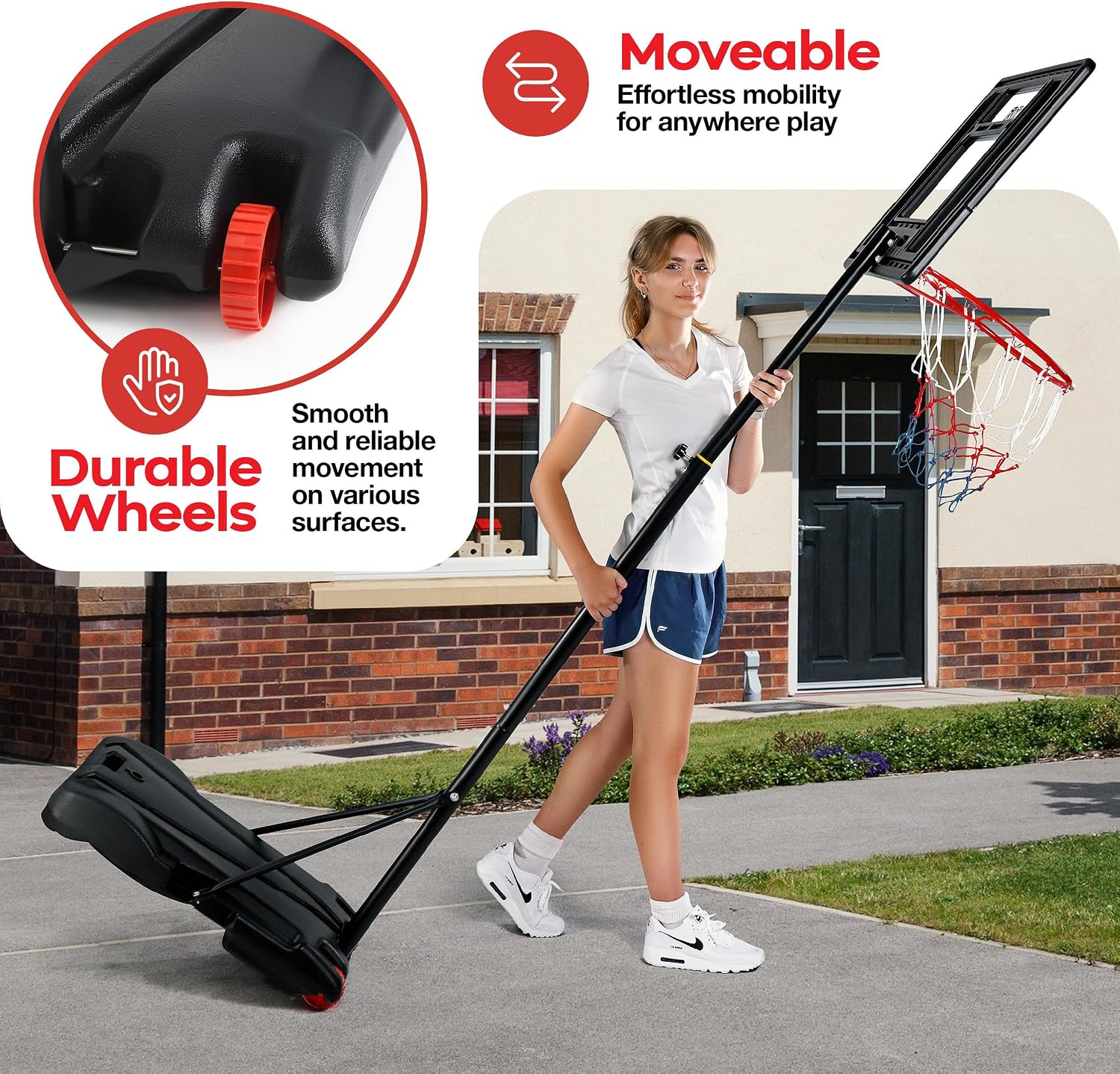 Kids Basketball Hoop Outdoor - 70-84" Adjustable Height, 33" Backboard