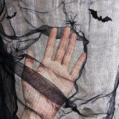 400" x 85" Halloween Black Creepy Cloth, Large Size Spooky Gauze Fabric, Halloween Scary Decoration for Haunted Houses Party Supplies Indoor Outdoor-Black 400" x 85"