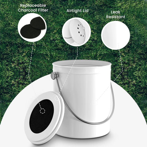Utopia Kitchen Countertop Compost Bin 1.3 Gallon, Stainless Steel, White